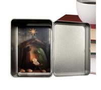 Crèche religieuse en verre de mer, fabriquée à la main, avec verre de mer, crèche de Noël miniature dans une boîte en métal pour adultes, enfants, chambre, école