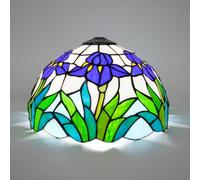 Crécobo Abat-jour Tiffany 12 pouces abat-jour en verre teinté blue iris de remplacement fait main adapté for lampe table lustre lampadaire et autre décoration maison rétro style