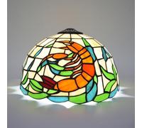 Crécobo Abat-jour Tiffany 12 pouces abat-jour en verre teinté crevette orange de remplacement fabriqué à la main adapté for lampe table lustre lampadaire et autre décoration maison rétro style