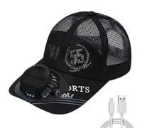 Credelin Chapeau à large bord avec ventilateur solaire, casquette de baseball pour hommes avec ventilateur rechargeable à 3 vitesses réglables, chapeau de soleil pour la pêche, la plage, noir, M/L