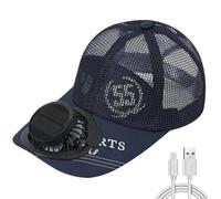 Credelin Chapeau à large bord avec ventilateur solaire, Casquette de baseball pour hommes avec ventilateur rechargeable à 3 vitesses réglable Chapeau de soleil pour la pêche, la plage, bleu marine, M