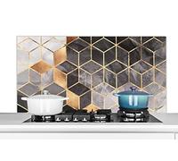 Credence Abstrait - Cube - Or - Motifs - Noir - Blanc Fond de hotte 120x60 cm Credence aluminium Plaque inox de cuisine