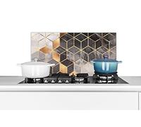 Credence Abstrait - Cube - Or - Motifs - Noir - Blanc Fond de hotte 70x30 cm Credence aluminium Plaque inox de cuisine