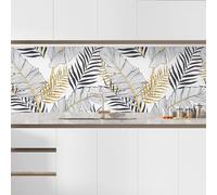 Crédence adhésive Cuisine - Film Autocollant Résistant à la Chaleur et à l’Eau - Facile à Poser - Décoration Murale Anti-Tache - Idéal Rénovation - Feuilles Tropicales - 60x90 cm