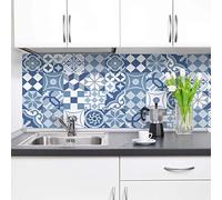 Crédence adhésive cuisine PVC 190_x_60_cm Carreaux de ciment bleu Rouleau adhesif decoratif 100% fabriqué en Italie, avec encre non toxique, ignifuge et résistant à l'eau