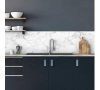 CREARREDA Crédence adhésive Cuisine PVC 190_x_60_cm marbre Blanc Rouleau adhesif decoratif 100% fabriqué en Italie, avec Encre Non Toxique, Ignifuge et résistant à l'eau