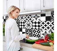 Crédence adhésive cuisine PVC 260_x_60_cm Carreaux noir et blanc Rouleau adhesif decoratif 100% fabriqué en Italie, avec encre non toxique, ignifuge et résistant à l'eau