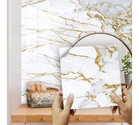 Credence Adhesive Marbre Doré Stickers Muraux 20X20 - Salle de Bain, Carrelage, Dalle Pvc - Adhesif Mural - 10 Pièces
