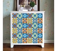 Credence Adhesive pour Cuisine 10X10 Bleu Jaune Stickers Cuisine Stickers Muraux Cuisine Carrelage Adhesif Mural Stickers Salle de Bain Dalle Pvc Adhesive Murale （10 Pièces）