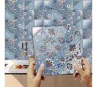 Credence Adhesive pour Cuisine 15x15cm Fleurs Bleu Rose Carrelage Adhesif Mural Salle de Bain Imperméable Vinyle Stickers Muraux Cuisine Décoration Stickers Carrelage (10 Pièces)