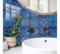 Credence Adhesive pour Cuisine 20X20 Bleu Foncé Stickers Cuisine Stickers Muraux Cuisine Carrelage Adhesif Mural Stickers Salle de Bain Dalle Pvc Adhesive Murale (10 Pièces)