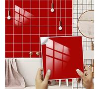 Credence Adhesive pour Cuisine 20X20 Rouge Stickers Cuisine Stickers Muraux Carrelage Adhesif Mural Stickers Salle de Bain Dalle Pvc Adhesive Murale (10 Pièces)