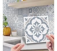 Credence Adhesive Pour Cuisine Bleu Gris Baroque Stickers Cuisine Auto-Adhésif PVC Stickers Muraux Cuisine Étanche Stickers Carrelage Cuisine Adhesive Sticker Salle de Bain24 Pièces(10X10cm)