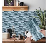 Credence Adhesive Pour Cuisine Bleu Gris Stickers Cuisine Auto-Adhésif PVC Stickers Muraux Cuisine Étanche Stickers Carrelage Cuisine Adhesive Sticker Salle de Bain21 PC(14x28cm)
