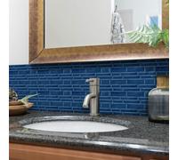 Credence Adhesive pour Cuisine Brique Bleue Marine Carrelage Adhesif Mural Cuisine Salle de Bain Imperméables PVC Murale Bureau Décoratif Stickers Carrelage 24.6x12cm/48 Pièces