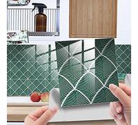Credence Adhesive pour Cuisine Brique Palme Grün 10 Pcs Stickers Muraux Salle de Bains Cuisine Carrelage Adhesif Mural avec Motifs de Carrelage Dalle Pvc Adhesive Murale