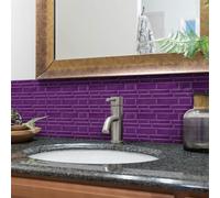 Credence Adhesive pour Cuisine Brique Violette Carrelage Adhesif Mural Cuisine Salle de Bain Imperméables PVC Murale Bureau Décoratif Stickers Carrelage 24.6x12cm/48 Pièces