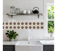 Credence Adhesive pour Cuisine Camel Fleurs Brunes Dalle Pvc Adhesive Murale Carrelage Adhesif Sol Mural Cuisine Salle de Bain Dalles Adhesives Murales Peel and Stick Tiles 10x10cm/24 Pcs