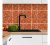 Crédence adhésive pour cuisine carreaux 20x20cm design nature feuillage terracotta lot de 12 pièces, carrelage adhésif mural salle de bain en vinyle, 100% français