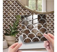 Credence Adhesive Pour Cuisine Écailles De Poisson Brun Stickers Cuisine Auto-Adhésif PVC Stickers Muraux Cuisine Étanche Stickers Carrelage Cuisine Adhesive Sticker Salle de Bain25 Pièces(15X15cm)