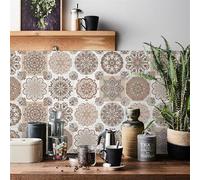 Credence Adhesive pour Cuisine Élégant Beige Marron Stickers Muraux Cuisine Imperméable Stickers Carrelage Carrelage Adhesif Mural Salle de Bain Carrelage Adhesif Mural 24 Pièces/10x10cm