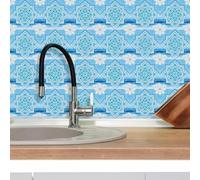 Credence Adhesive pour Cuisine Fleur Bleue Du Ciel Carrelage Adhesif Mural Cuisine Salle de Bain Dalle Pvc Adhesive Murale Stickers Carrelage Adhesif Sol Peel And Stick Tiles 15x15cm/10 Pcs