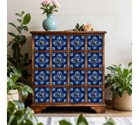 Credence Adhesive pour Cuisine Fleur Bleue Élégante Dalle Pvc Adhesive Murale Carrelage Adhesif Sol Mural Cuisine Salle de Bain Dalles Adhesives Murales Peel and Stick Tiles 20x20cm/24 Pcs