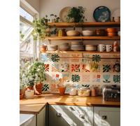 Credence Adhesive Pour Cuisine Fleurs Abstraites Carrelage Adhesif Mural Cuisine,Pvc Imperméable Stickers Carrelage Salle De Bain,Stickers Muraux Cuisine Auto-Adhésif 20 Pièces(20x20cm)