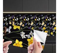 Credence Adhesive Pour Cuisine Fleurs Colorées Dalle Pvc Adhesive Murale Salle de Bain,Feuilles de Stickers Muraux en Vinyle, Stickers Carrelage Imperméables