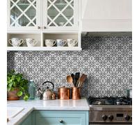 Credence Adhesive Pour Cuisine Fleurs Noires Grises Adhésif Sticker Imperméable en PVC Autocollants de Carreaux Carrelage Adhesif Mural Salle de Bains et Cuisine 10 PC(15X15cm)