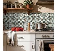 Credence Adhesive pour Cuisine Fleurs Vertes Brunes Dalle Pvc Adhesive Murale Carrelage Adhesif Sol Mural Cuisine Salle de Bain Dalles Adhesives Murales Peel and Stick Tiles 10x10cm/48 Pcs