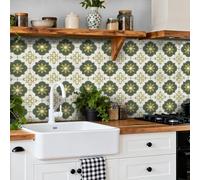 Credence Adhesive Pour Cuisine Géométrie Verte Adhésif Sticker Imperméable en PVC Autocollants de Carreaux Carrelage Adhesif Mural Salle de Bains et Cuisine 10 PC(15X15cm)