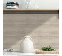 Credence Adhesive pour Cuisine Grain De Bois Beige Stickers Cuisine Autocollant Mural Imperméable Carrelage Adhesif Mural Salle de Bain Stickers Carrelage 48 Pièces/10x20cm