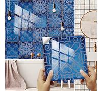 Credence Adhesive pour Cuisine Gris Bleu Roi Stickers Cuisine PVC Imperméable Carrelage Adhesif Mural Auto-Adhésif Stickers Muraux Salle de Bain 10x10cm/10pcs