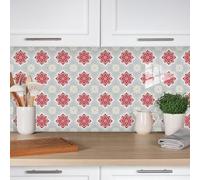 Credence Adhesive pour Cuisine Gris Clair Rouge Carrelage Adhesif Mural Cuisine Salle de Bain Dalle Pvc Adhesive Murale Stickers Carrelage Adhesif Sol Peel And Stick Tiles 15x15cm/10 Pcs