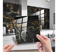 Credence Adhesive Pour Cuisine Marbre Brun Noir Stickers Cuisine Auto-Adhésif PVC Stickers Muraux Cuisine Étanche Stickers Carrelage Cuisine Adhesive Sticker Salle de Bain10 Pièces(20X20cm)