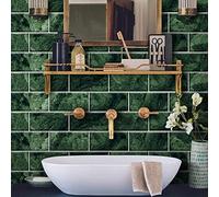 Credence Adhesive pour Cuisine Marbre Vert Foncé Stickers Cuisine Autocollant Mural Imperméable Carrelage Adhesif Mural Salle de Bain Stickers Carrelage 18 Pièces/10x20cm