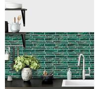 Credence Adhesive pour Cuisine Marbre Vert Or Carrelage Adhesif Mural Cuisine Salle de Bain Imperméables PVC Murale Bureau Décoratif Stickers Carrelage 24.6x12cm/48 Pièces