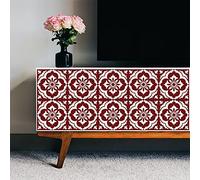 Credence Adhesive pour Cuisine Maroc Rouge Beige Stickers Muraux Cuisine Imperméable Carrelage Adhesif Mural Salle de Bain Maison Décoration Stickers Carrelage 15 Pièces/15x15cm