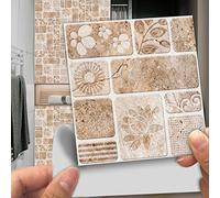 Credence Adhesive Pour Cuisine Marron Clair Vintage Stickers Cuisine Auto-Adhésif PVC Stickers Muraux Cuisine Étanche Stickers Carrelage Cuisine Adhesive Sticker Salle de Bain10 Pièces(20X20cm)