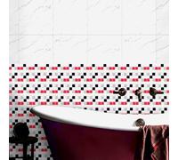Credence Adhesive pour Cuisine Mosaïque Rouge Gris Carrelage Adhesif Mural Cuisine PVC Imperméable pour Cheminée Armoire Mur Meubles Décoration Stickers Carrelage 20x240 cm/ 1 rouleau