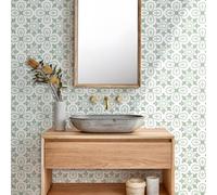 Credence Adhesive pour Cuisine Motif Vert Et Blanc Carrelage Adhesif Mural Salle de Bain Imperméable Vinyle Stickers Muraux Cuisine Décoration Stickers Carrelage 20 Pièces/20x20cm