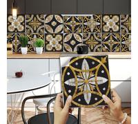 Credence Adhesive Pour Cuisine -Or Noir Salle De Bains Et Stickers Muraux Cuisine,Pvc Imperméable Carrelage Adhesif Mural Décorative À Carreaux,Stickers Auto-Adhésif 10 Pièces(15X15Cm)