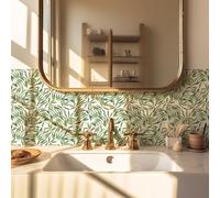 Credence Adhesive pour Cuisine Plantes Feuilles Vertes Carrelage Adhesif Mural Salle de Bain Imperméable Vinyle Stickers Muraux Cuisine Décoration Stickers Carrelage 10 Pièces/15x15cm