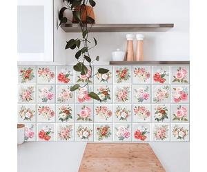 Credence Adhesive pour Cuisine Rose Blanc Vert Dalle Pvc Adhesive Murale Carrelage Adhesif Sol Mural Cuisine Salle de Bain Dalles Adhesives Murales Peel and Stick Tiles 15x15cm/10 Pcs