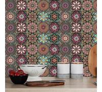 Credence Adhesive pour Cuisine Rose Bleu Noir Dalle Pvc Adhesive Murale Carrelage Adhesif Sol Mural Cuisine Salle de Bain Dalles Adhesives Murales Peel and Stick Tiles 10x10cm/10 Pcs