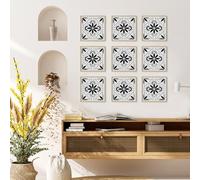 Credence Adhesive pour Cuisine Triangle Fleur Grise Dalle Pvc Adhesive Murale Carrelage Adhesif Sol Mural Cuisine Salle de Bain Dalles Adhesives Murales Peel and Stick Tiles 15x15cm/24 Pcs