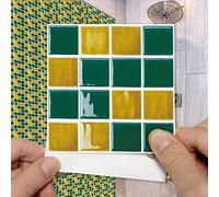 Credence Adhesive Pour Cuisine -Vert Jaune Salle De Bains Et Cuisine Stickers Carrelage, Pvc Imperméable Credence Adhesive Décorative À Carreaux,Stickers Auto-Adhésif 20 Pièces(10x10cm)