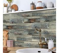 Credence Adhesive pour Cuisine Vintage Bleu Grain Bois Stickers Cuisine Imperméable Stickers Carrelage Décoration Maison Carrelage Adhesif Mural Salle de Bain pour Meubles 18 Pièces/10x30cm