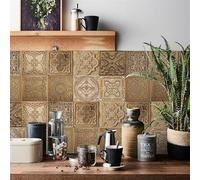 Credence Adhesive pour Cuisine Vintage Doré Carrelage Adhesif Mural Salle de Bain Imperméable Vinyle Stickers Muraux Cuisine Décoration Stickers Carrelage 24 Pièces/10x10cm